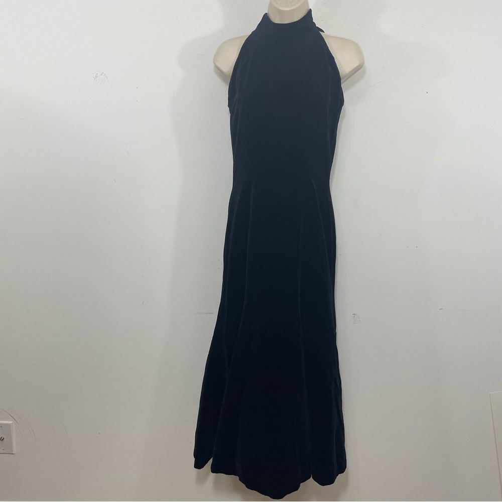 Vintage velvet cocktail dress black  long sleeveless size XS fit and flare goth